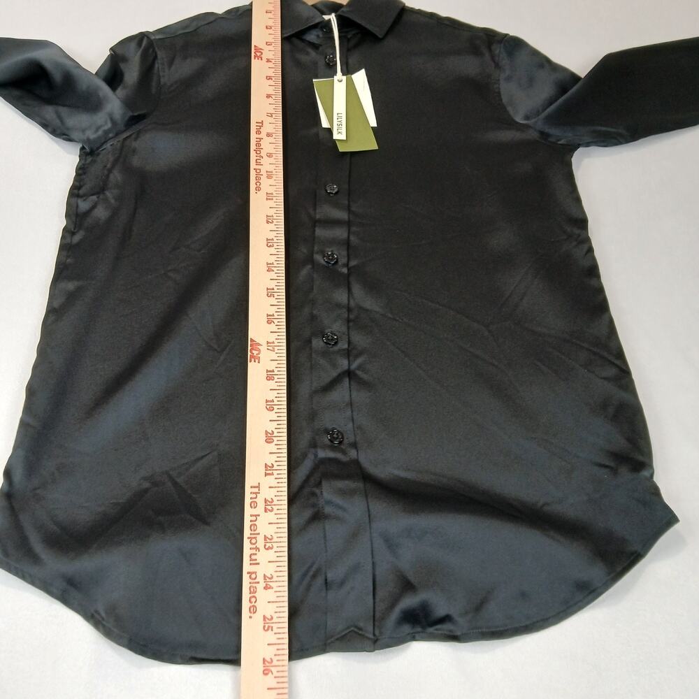 Lilysilk Shirt Womens 2 Black Mulberry Silk Tailored Button Front Blouse NWT - Picture 14 of 16